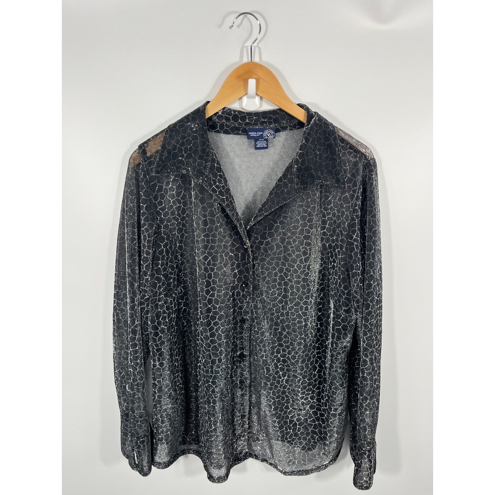 Womens Button Top 18/20 Black Sheer Animal Print Whimsigoth Going Out Party